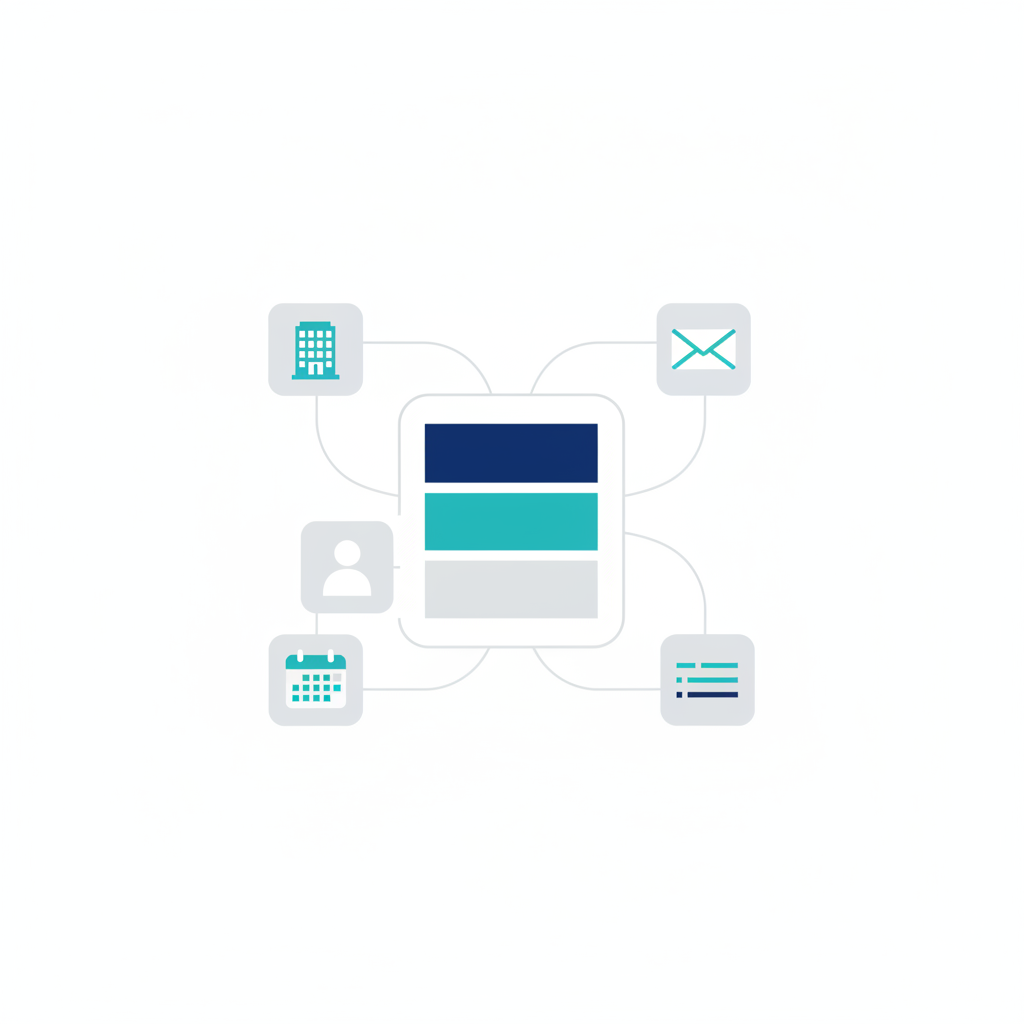 活動履歴や案件情報が整理され、商談ブリーフと次の案件アクションにまとまるCRMの業務図