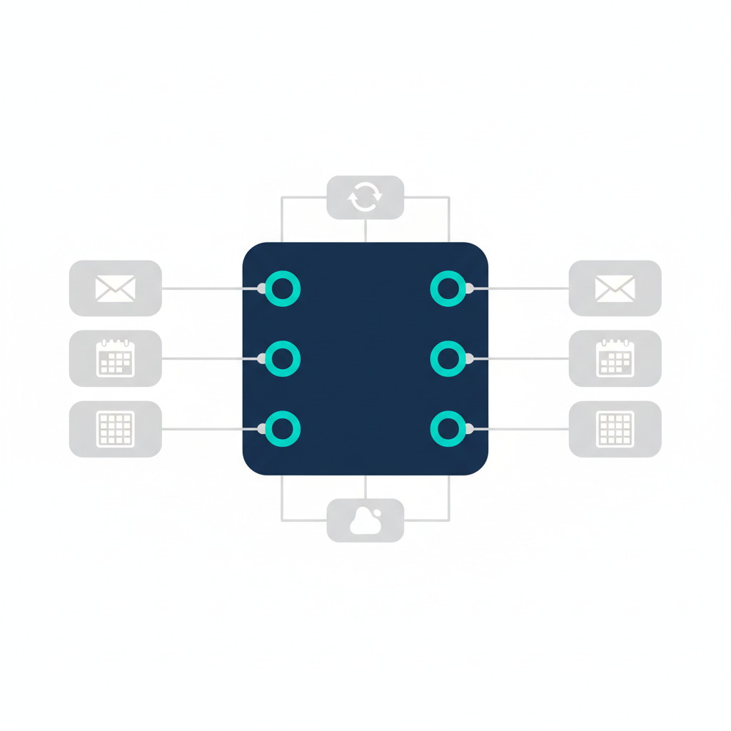 フォームや予約、Webhookが連携ハブを通じて既存システムと接続される外部連携の図