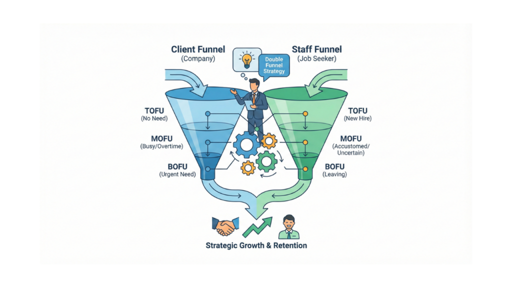 人材派遣営業の「モグラ叩き」から抜け出す方法——スタッフフォローと企業提案を一体化させる「ダブルファネル」の実践