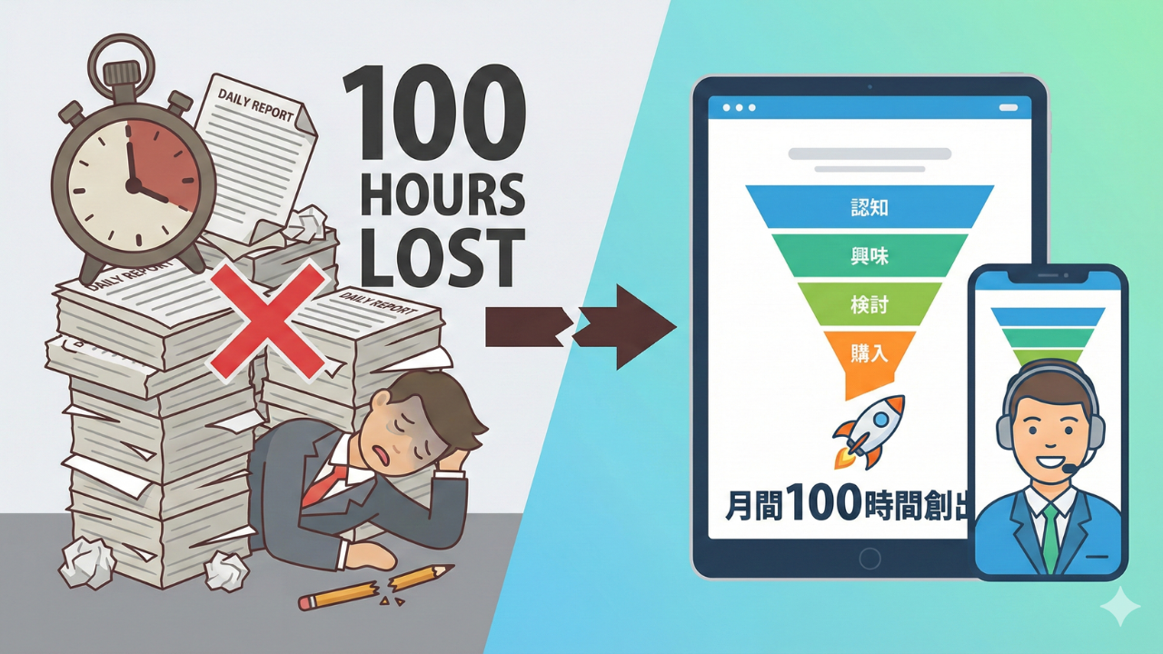 紙とエクセルの日報をやめれば月100時間が生まれる？ルート営業のファネル構築に必要なツール移行の話