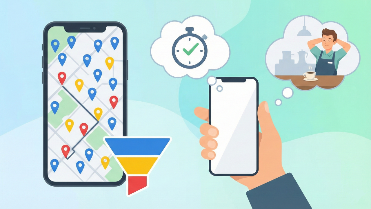 ルート営業の「今日どこ行く？」を解決する——地図上のピンをファネルで色分けするスマホ活用術