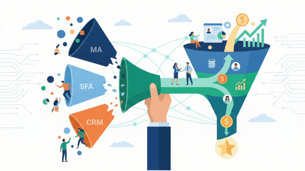 ファネルの分断を防ぐ！SFA・MA・CRMの統合アプローチと自社に最適なツールの選び方