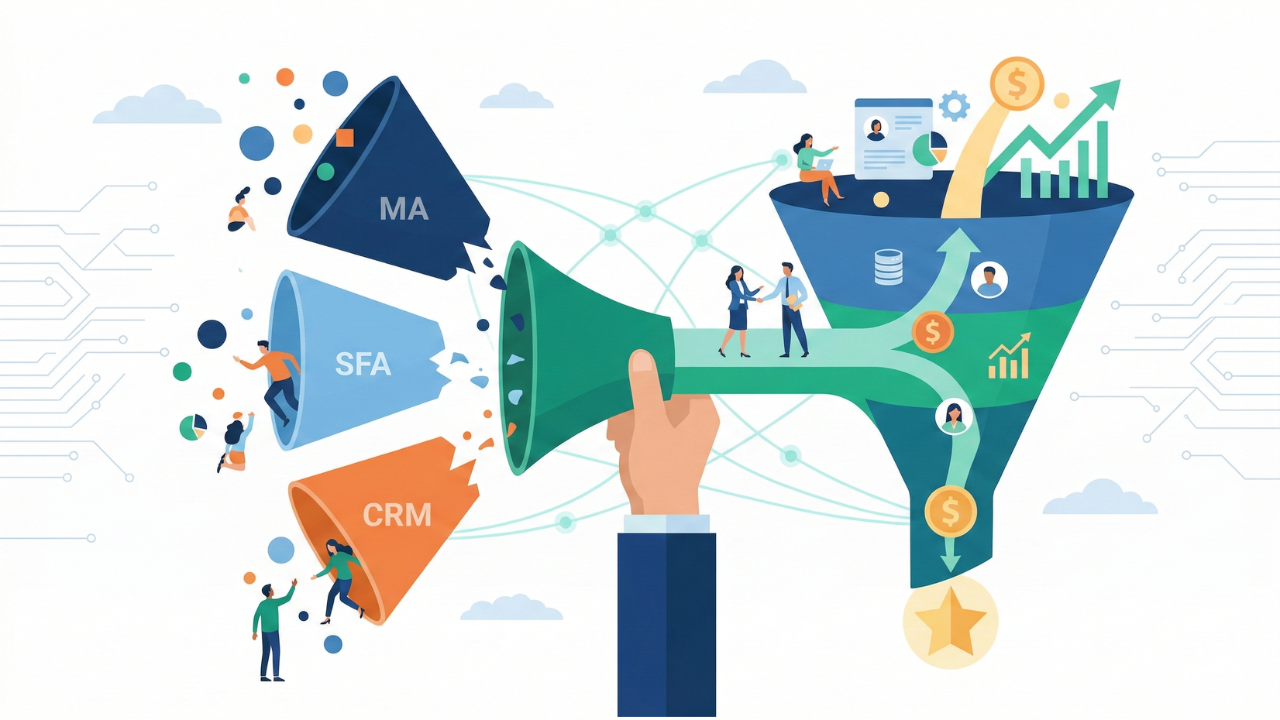 ファネルの分断を防ぐ！SFA・MA・CRMの統合アプローチと自社に最適なツールの選び方