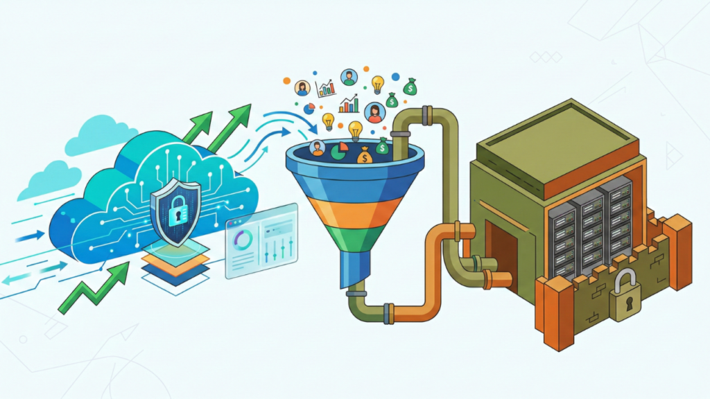 ファネル戦略を成功させるIT基盤の選び方｜クラウドとオンプレミスを徹底比較し、顧客データを守るセキュリティ要件を解説