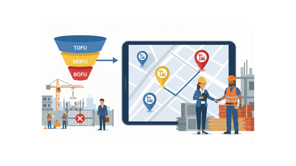 建材商社のルート営業に「ファネル」が必要な理由。現場訪問の空振りをなくす位置情報×タイミング最適化戦略
